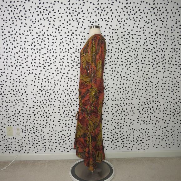 Le Superbe Orange Tropical Palm Print Crosby Ave Long Sleeve Midi Dress - Picture 7 of 11